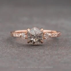 1.49 Carat Canadian Salt And Pepper Hexagon Diamond Engagement Ring, Eliza Setting, 14K Rose Gold