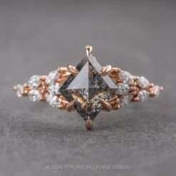 2.32 Carat Black Speckled Lozenge Diamond Engagement Ring, Winnie Setting, 14k Rose Gold