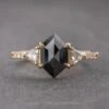 1.86 Carat Black Hexagon Diamond Engagement Ring, Eliza Setting, 14k Yellow Gold