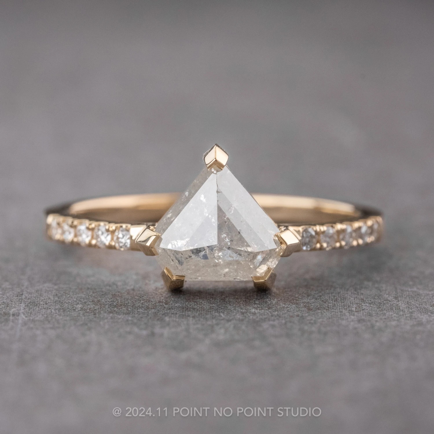 2.10 Carat Icy White Shield Diamond Engagement Ring, Sirena Setting, 14K Yellow Gold 1 2.10 Carat Icy White Shield Diamond Engagement Ring, Sirena Setting, 14K Yellow Gold