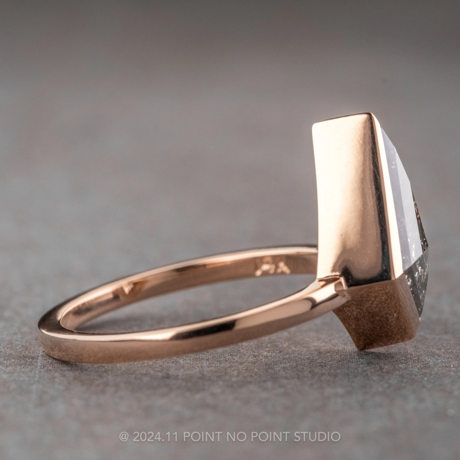 1.67 Carat Black Speckled Kite Diamond Engagement Ring, Bezel Jane Setting, 14K Rose Gold 7 1.67 Carat Black Speckled Kite Diamond Engagement Ring, Bezel Jane Setting, 14K Rose Gold - Image 7