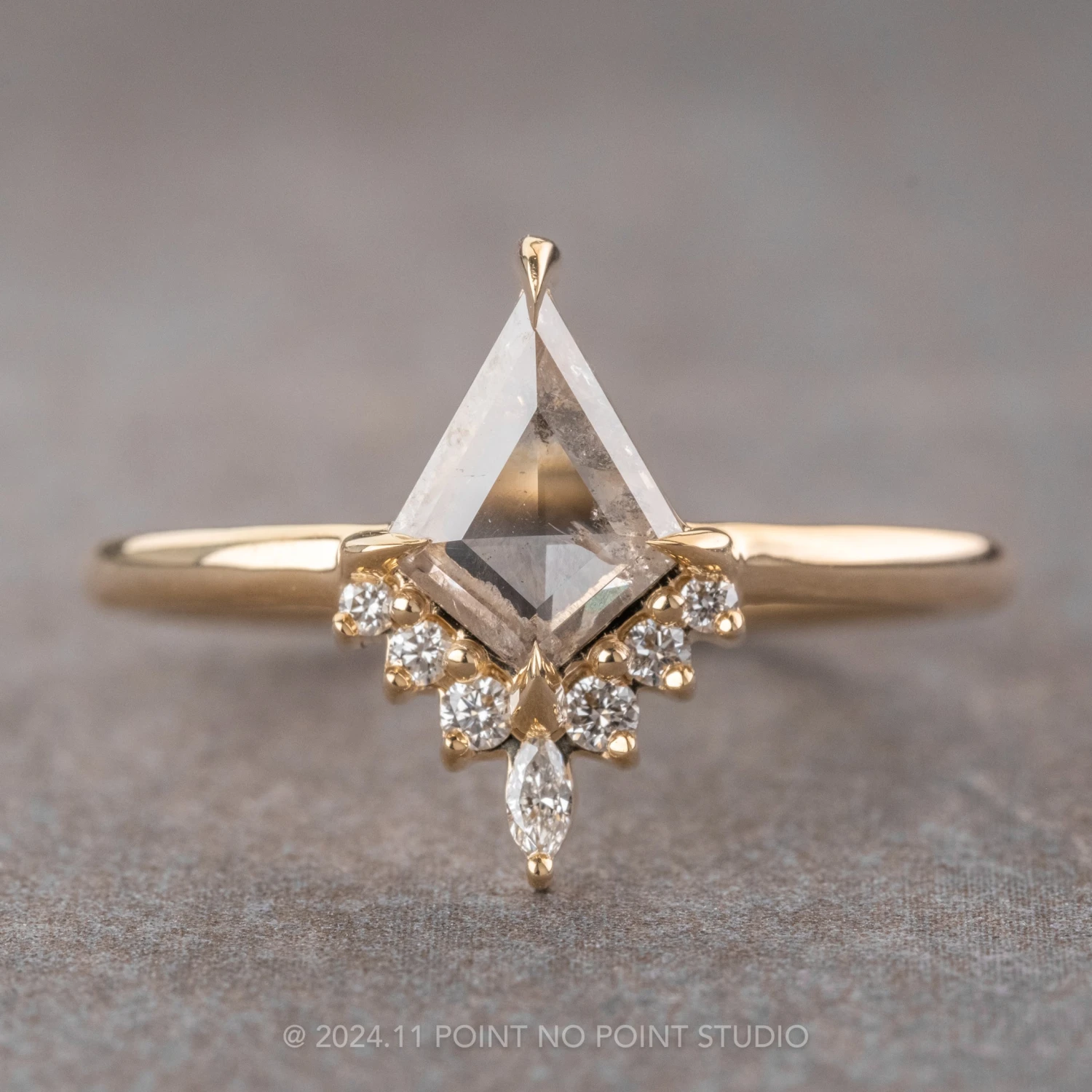 .72 Carat Icy Salt And Pepper Kite Diamond Engagement Ring, Ava Setting, 14K Yellow Gold 1 .72 Carat Icy Salt And Pepper Kite Diamond Engagement Ring, Ava Setting, 14K Yellow Gold