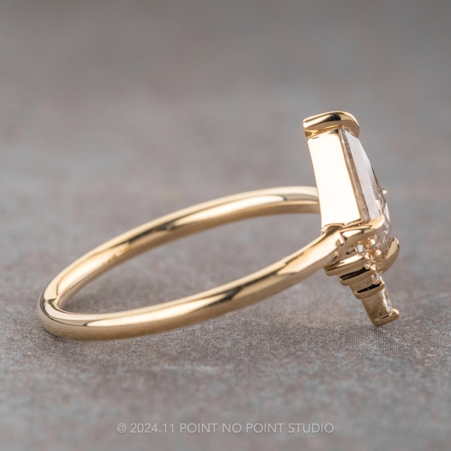 .72 Carat Icy Salt And Pepper Kite Diamond Engagement Ring, Ava Setting, 14K Yellow Gold 5 .72 Carat Icy Salt And Pepper Kite Diamond Engagement Ring, Ava Setting, 14K Yellow Gold - Image 5