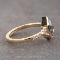 1.37 Carat Salt And Pepper Hexagon Diamond Engagement Ring, Bezel Eliza Setting, 14k Yellow Gold -Point No Point Studio Store 240388 2