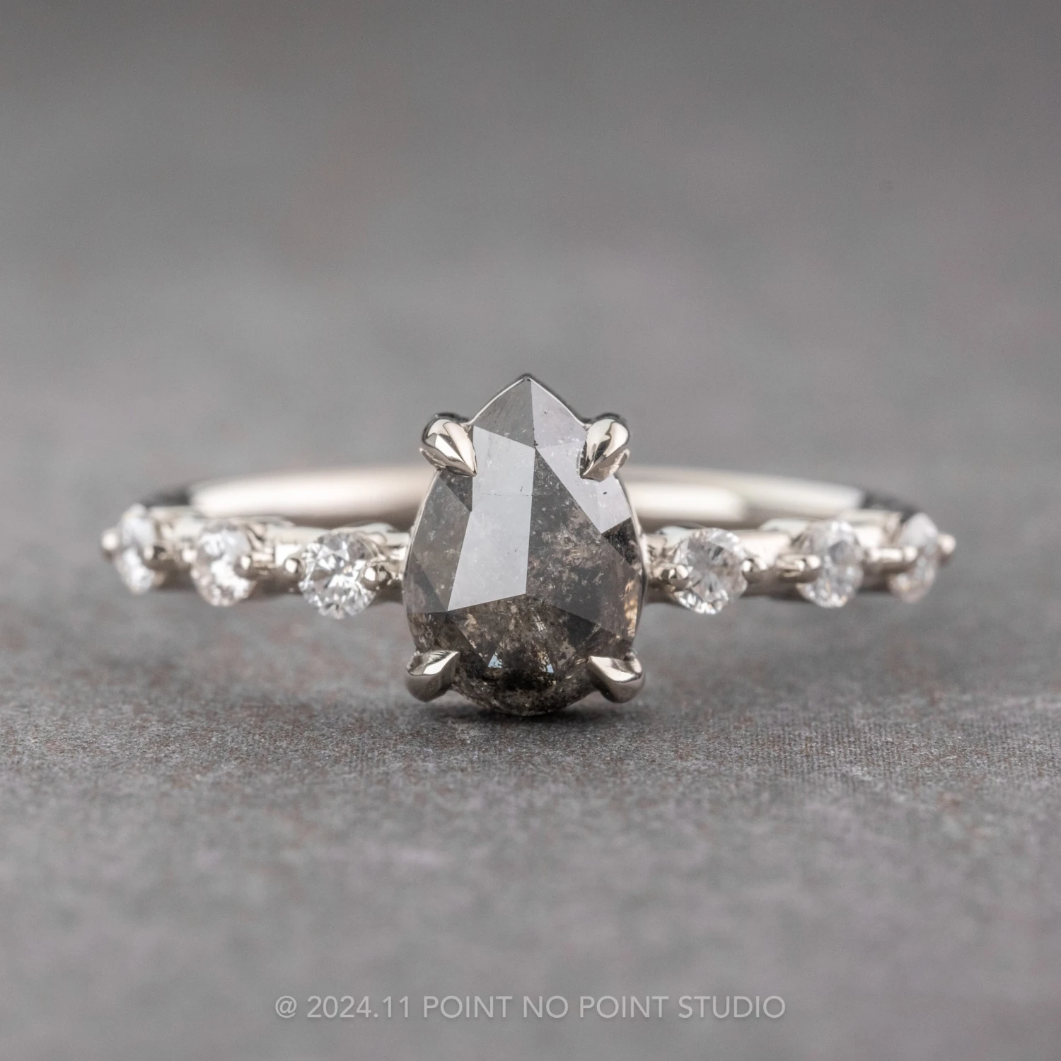 1.54 Carat Black Speckled Pear Diamond Engagement Ring, Nova Setting, 14k White Gold 1 1.54 Carat Black Speckled Pear Diamond Engagement Ring, Nova Setting, 14k White Gold