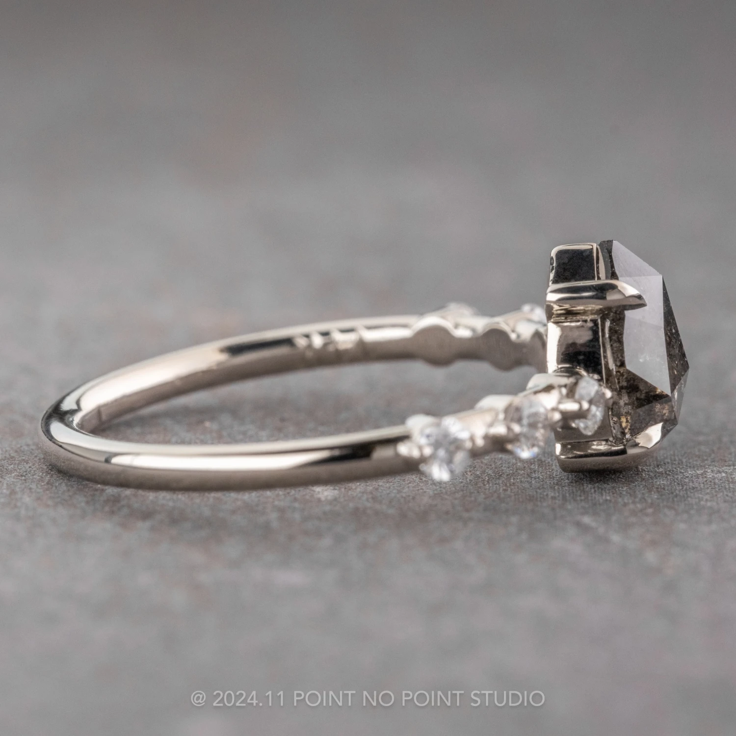 1.54 Carat Black Speckled Pear Diamond Engagement Ring, Nova Setting, 14k White Gold 5 1.54 Carat Black Speckled Pear Diamond Engagement Ring, Nova Setting, 14k White Gold - Image 5