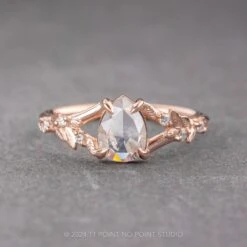 .87 Carat Icy White Pear Diamond Engagement Ring, Magnolia Setting, 14K Rose Gold