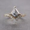 1.76 Carat Salt And Pepper Kite Diamond Engagement Ring, Willa Setting, 14K Yellow Gold