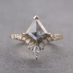 1.76 Carat Salt And Pepper Kite Diamond Engagement Ring, Willa Setting, 14K Yellow Gold