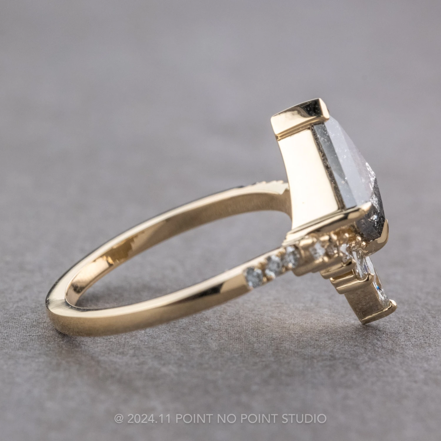 1.76 Carat Salt And Pepper Kite Diamond Engagement Ring, Willa Setting, 14K Yellow Gold 7 1.76 Carat Salt And Pepper Kite Diamond Engagement Ring, Willa Setting, 14K Yellow Gold - Image 7