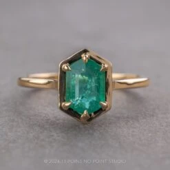 1.34 Carat Hexagon Emerald Engagement Ring, Cadre Setting, 14k Yellow Gold