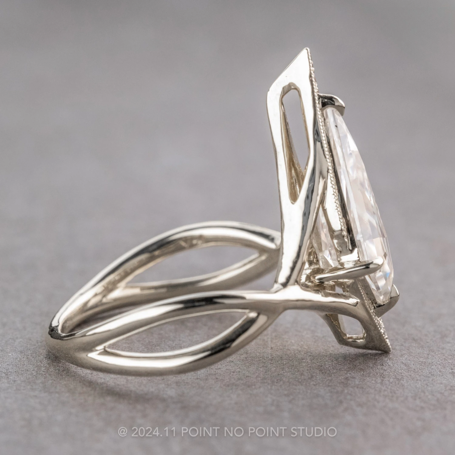 2.01 Carat Kite Moissanite And Diamond Engagement Ring, Twisted Arwen Setting, Platinum 3 2.01 Carat Kite Moissanite And Diamond Engagement Ring, Twisted Arwen Setting, Platinum - Image 3