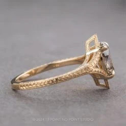 1.56 Carat Salt And Pepper Oval Diamond Engagement Ring, Engraved Arwen Setting, 14K Yellow Gold 14 1.56 Carat Salt And Pepper Oval Diamond Engagement Ring, Engraved Arwen Setting, 14K Yellow Gold -Point No Point Studio Store 240422 2