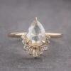 1.62 Carat Icy White Pear Diamond Engagement Ring, Wren Setting, 14K Yellow Gold