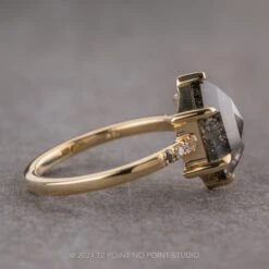 3.40 Carat Black Speckled Hexagon Diamond Engagement Ring, Ombre Sirena Setting, 14K Yellow Gold -Point No Point Studio Store 240428 2