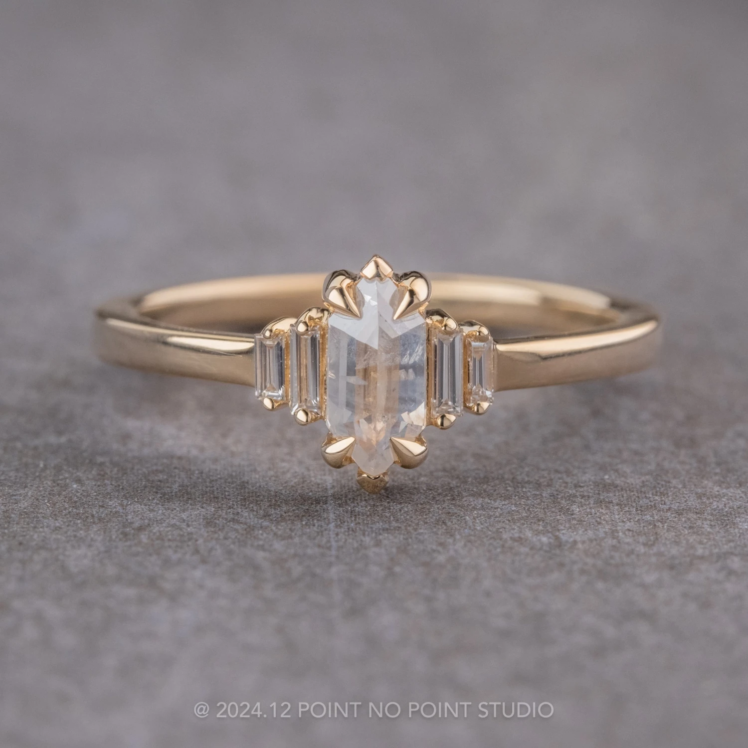.52 Carat Icy White Hexagon Diamond Engagement Ring, Betty Setting, 14K Yellow Gold 1 .52 Carat Icy White Hexagon Diamond Engagement Ring, Betty Setting, 14K Yellow Gold