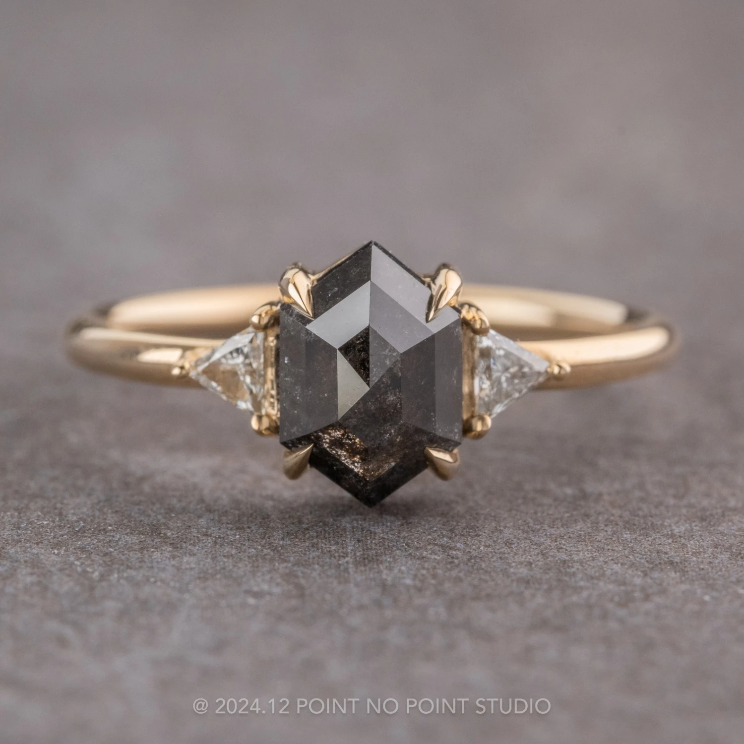1.76 Carat Black Hexagon Diamond Engagement Ring, Zoe Setting, 14k Yellow Gold 1 1.76 Carat Black Hexagon Diamond Engagement Ring, Zoe Setting, 14k Yellow Gold
