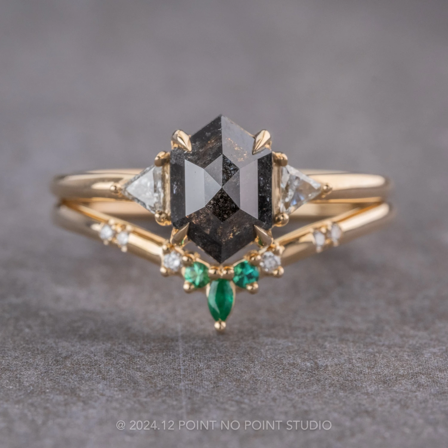 1.76 Carat Black Hexagon Diamond Engagement Ring, Zoe Setting, 14k Yellow Gold 5 1.76 Carat Black Hexagon Diamond Engagement Ring, Zoe Setting, 14k Yellow Gold - Image 5