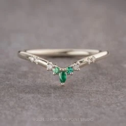 Emerald And Diamond Wedding Band, Flora Setting, 14k White Gold