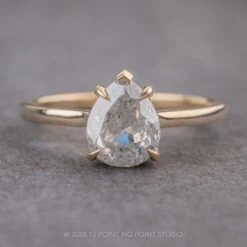 1.87 Carat Icy Grey Pear Diamond Engagement Ring, Lark Setting, 14K Yellow Gold