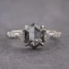 1.64 Carat Black Speckled Hexagon Diamond Engagement Ring, Eliza Setting, Platinum