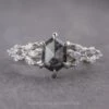 1.49 Carat Black Speckled Hexagon Diamond Engagement Ring, Winnie Setting, Platinum