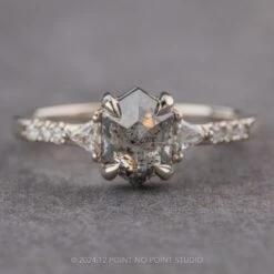 1.21 Carat Salt And Pepper Hexagon Diamond Engagement Ring, Eliza Setting, 14k White Gold