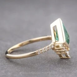 1.85 Carat Kite Emerald And Diamond Engagement Ring, Bezel Avaline Setting, 14k Yellow Gold -Point No Point Studio Store 240455 2