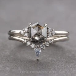 1.30 Carat Black Speckled Hexagon Diamond Engagement Ring, Quinn Setting, 14k White Gold -Point No Point Studio Store 240456 3