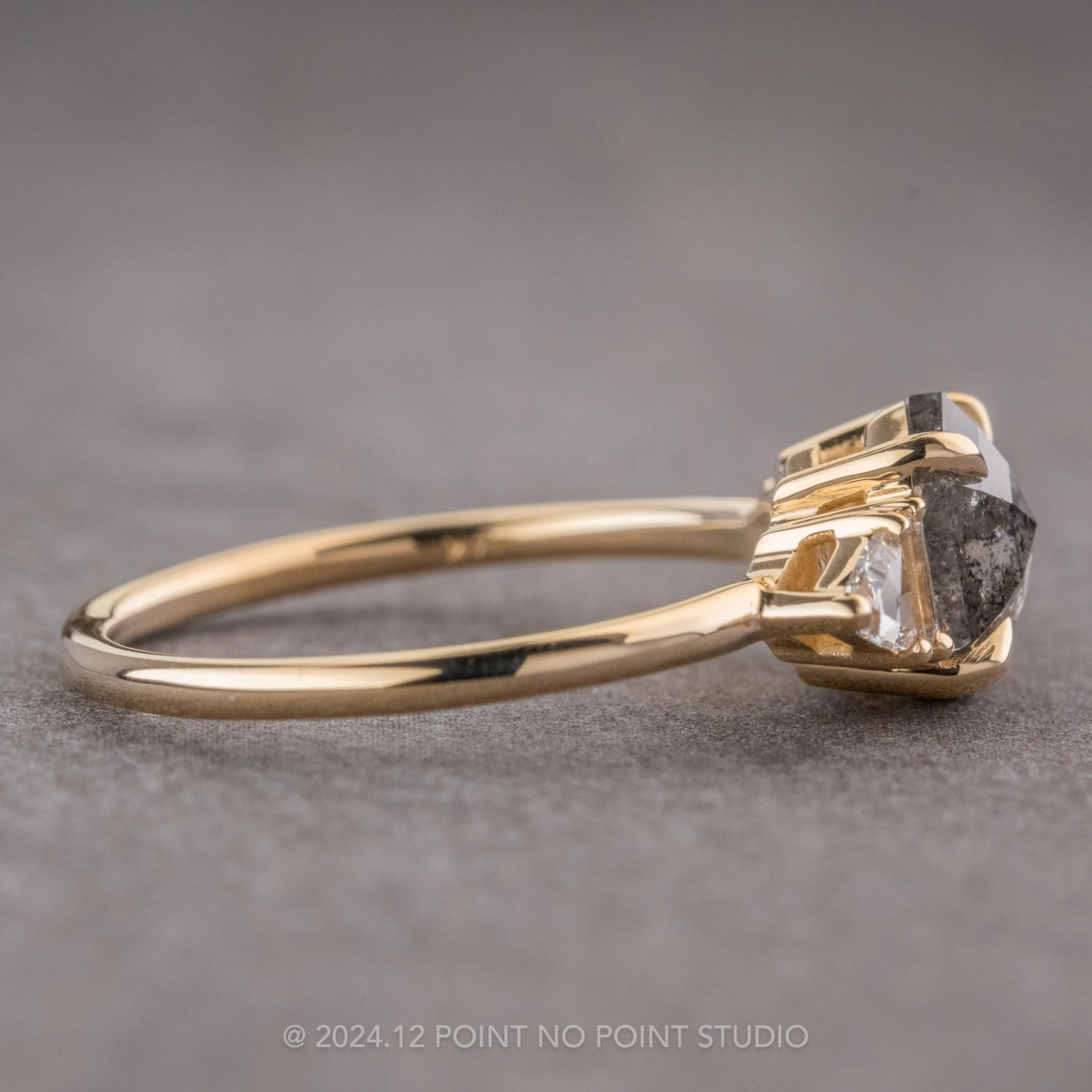 1.79 Carat Salt And Pepper Hexagon Diamond Engagement Ring, Beatrice Setting, 14k Yellow Gold 6 1.79 Carat Salt And Pepper Hexagon Diamond Engagement Ring, Beatrice Setting, 14k Yellow Gold - Image 6