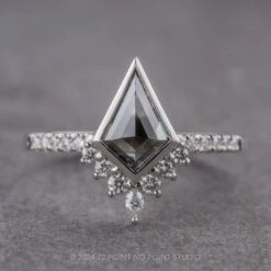 1.42 Carat Black Kite Diamond Engagement Ring, Bezel Avaline Setting, Platinum