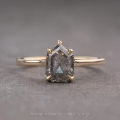 1.72 Carat Salt And Pepper Geometric Diamond Engagement Ring, Lark Setting, 14K Yellow Gold