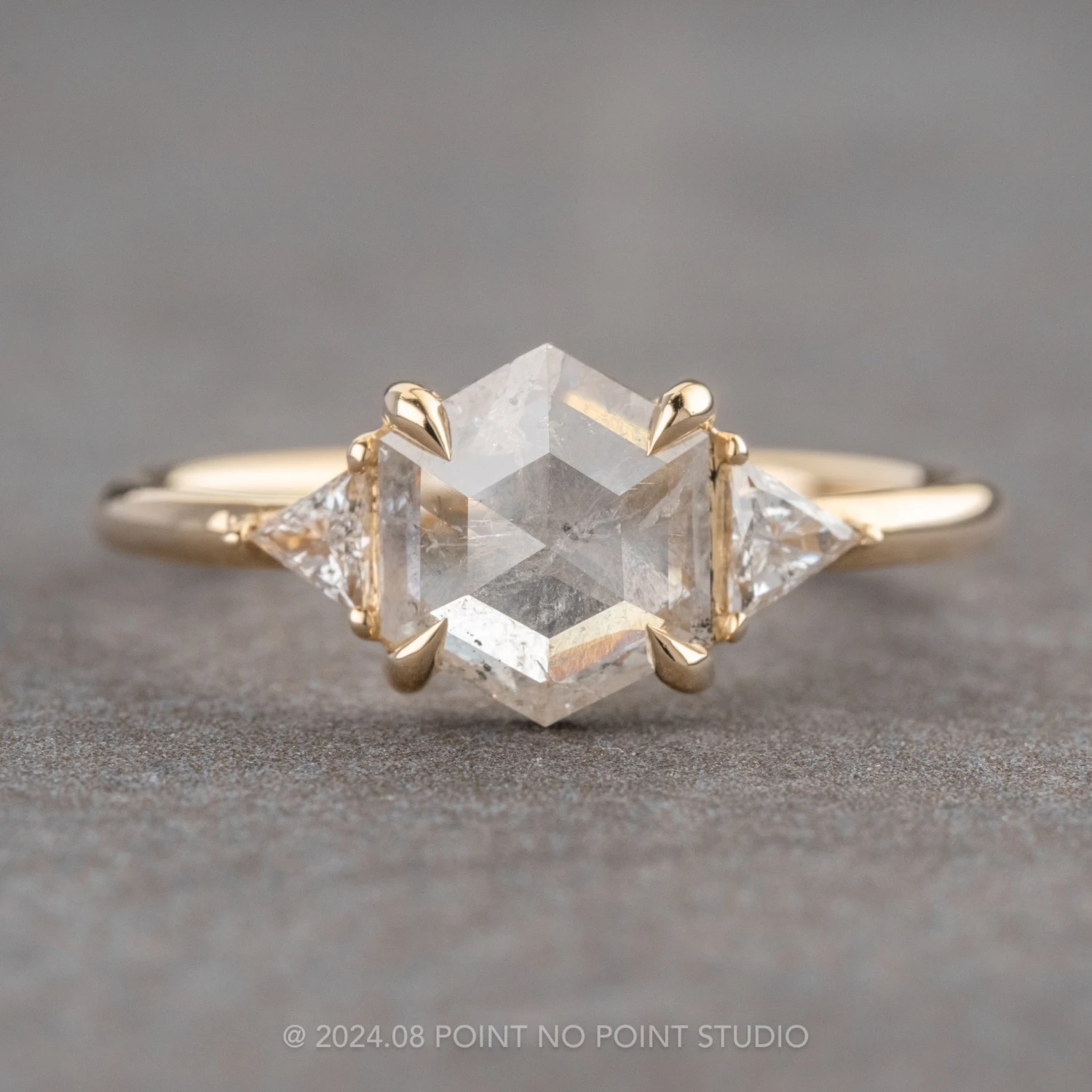 1.27 Carat Icy White Hexagon Diamond Engagement Ring, Zoe Setting, 14K Yellow Gold 1 1.27 Carat Icy White Hexagon Diamond Engagement Ring, Zoe Setting, 14K Yellow Gold