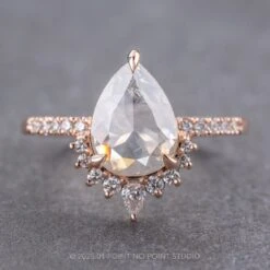 2.23 Carat Icy White Pear Diamond Engagement Ring, Avaline Setting, 14K Rose Gold