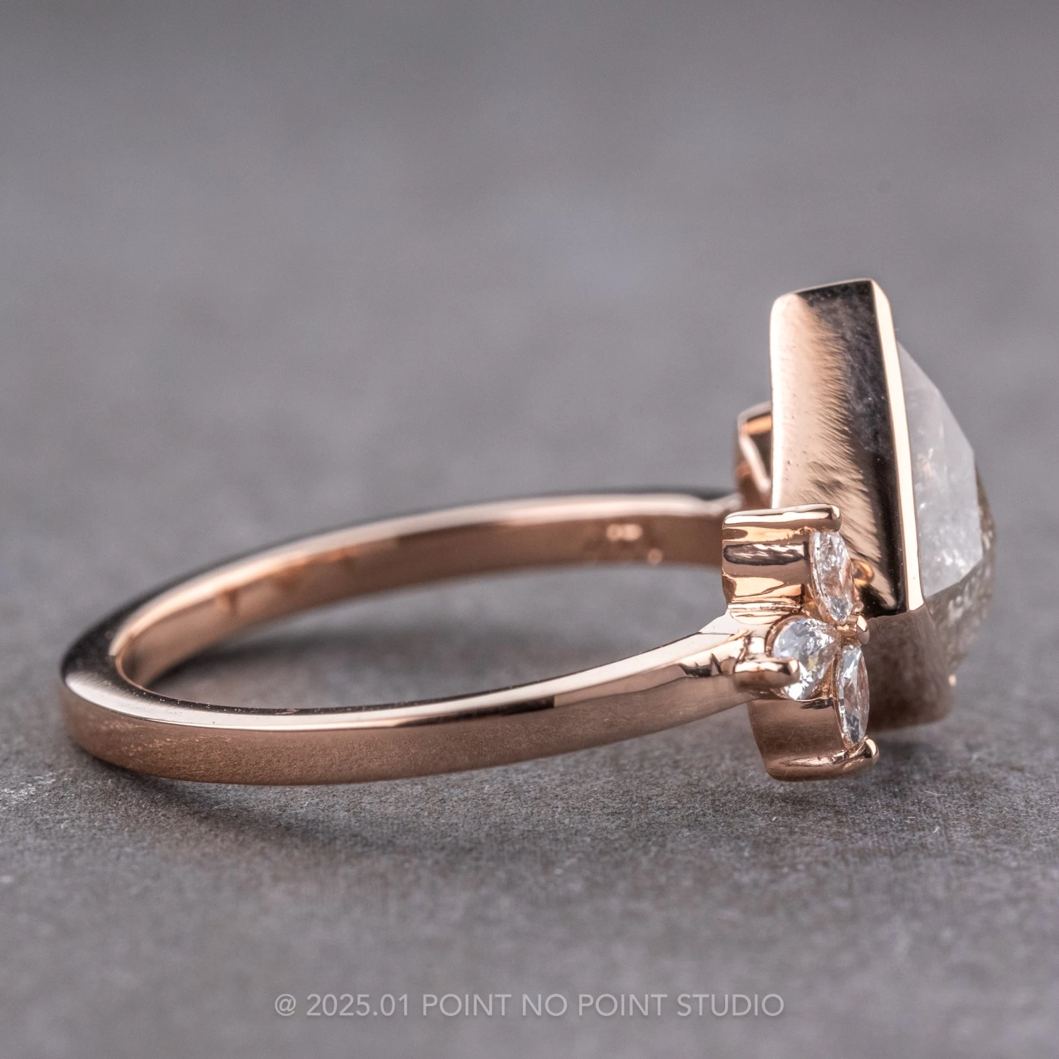 1.58 Carat Icy White Kite Diamond Engagement Ring, Bezel Quinn Setting, 14K Rose Gold 6 1.58 Carat Icy White Kite Diamond Engagement Ring, Bezel Quinn Setting, 14K Rose Gold - Image 6
