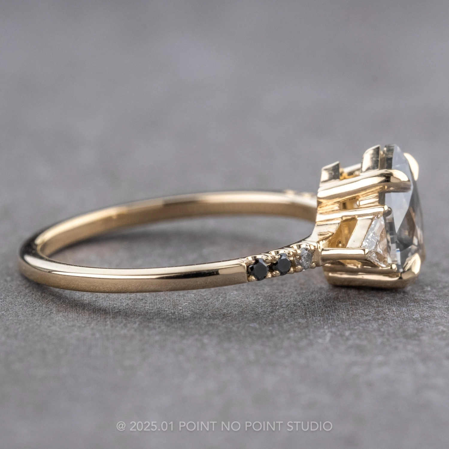 1.15 Carat Fancy Grey Pear Diamond Engagement Ring, Ombre Eliza Setting, 14K Yellow Gold 6 1.15 Carat Fancy Grey Pear Diamond Engagement Ring, Ombre Eliza Setting, 14K Yellow Gold - Image 6