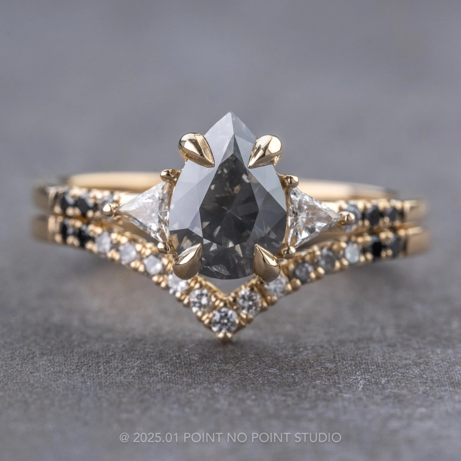 1.15 Carat Fancy Grey Pear Diamond Engagement Ring, Ombre Eliza Setting, 14K Yellow Gold 5 1.15 Carat Fancy Grey Pear Diamond Engagement Ring, Ombre Eliza Setting, 14K Yellow Gold - Image 5