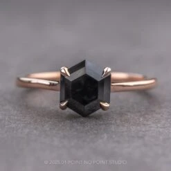 1.47 Carat Black Hexagon Diamond Engagement Ring, Lark Setting, 14k Rose Gold