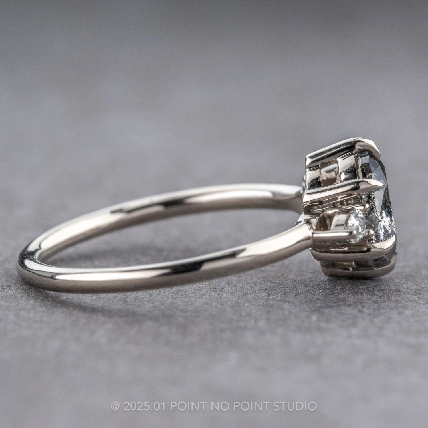 1.55 Carat Black Speckled Oval Diamond Engagement Ring, Zoe Setting, 14k White Gold 8 1.55 Carat Black Speckled Oval Diamond Engagement Ring, Zoe Setting, 14k White Gold - Image 8