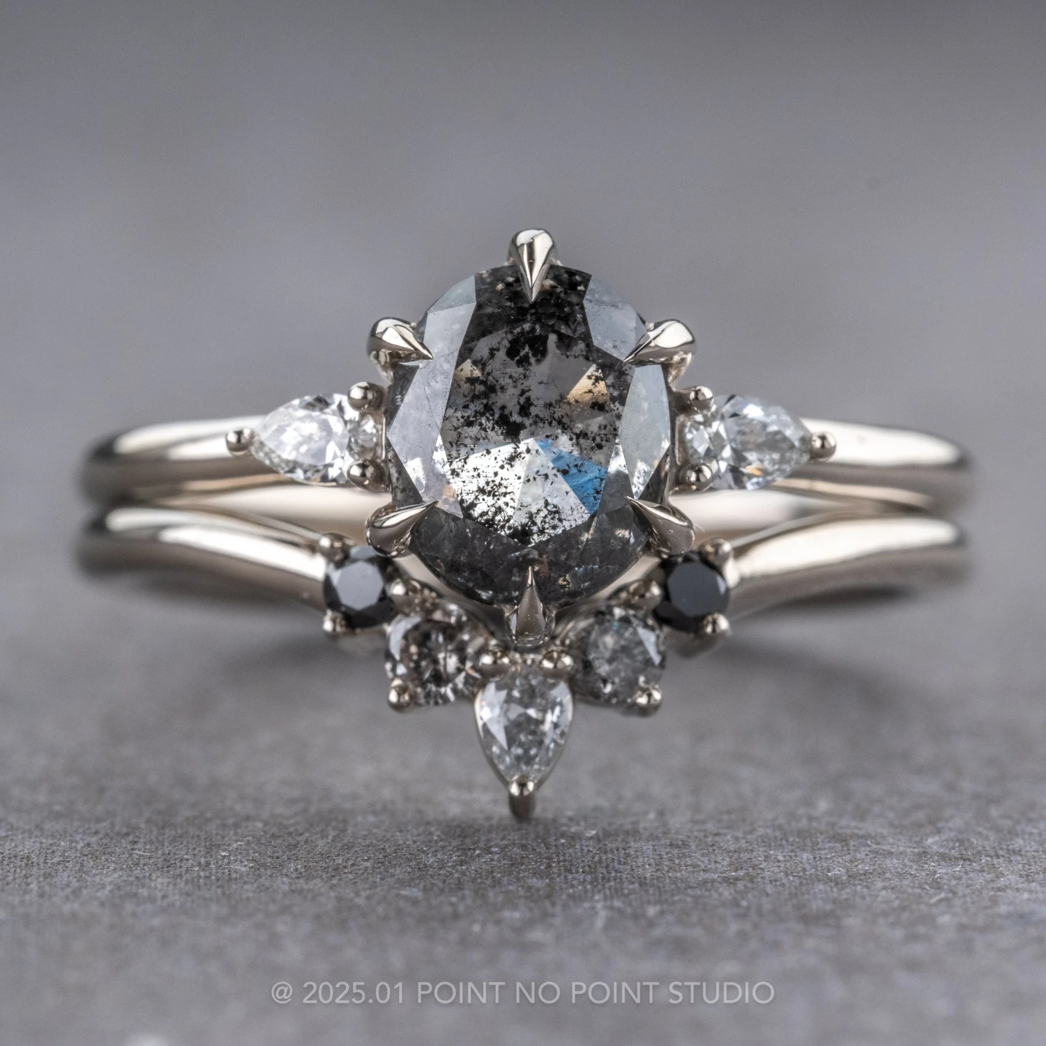 1.55 Carat Black Speckled Oval Diamond Engagement Ring, Zoe Setting, 14k White Gold 7 1.55 Carat Black Speckled Oval Diamond Engagement Ring, Zoe Setting, 14k White Gold - Image 7