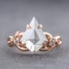 2.96 Carat Icy Grey Kite Diamond Engagement Ring, Leaf Quinn Setting, 14k Rose Gold