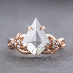 2.96 Carat Icy Grey Kite Diamond Engagement Ring, Leaf Quinn Setting, 14k Rose Gold