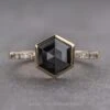 1.83 Carat Black Hexagon Diamond Engagement Ring, Bezel Ombre Jules Setting, 14K Yellow Gold