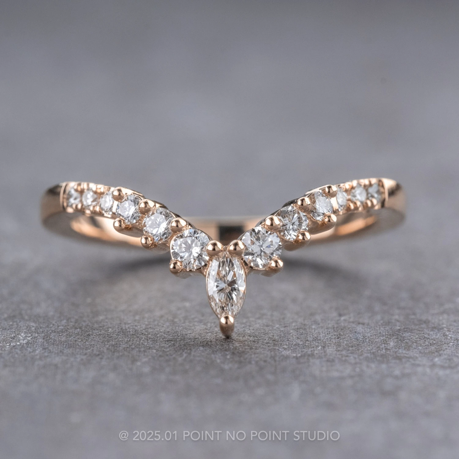 Marquise And Round Diamond Wedding Band, Raelyn Setting, 14k Rose Gold 1 Marquise And Round Diamond Wedding Band, Raelyn Setting, 14k Rose Gold