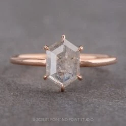 1.91 Carat Icy White Hexagon Diamond Engagement Ring, Jane Setting, 14k Rose Gold