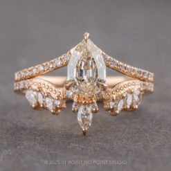 1.16 Carat Clear Geo Pear Diamond Engagement Ring, Aziza Setting, 14K Peach Gold -Point No Point Studio Store 250016 3