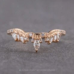 Marquise Diamond Wedding Band, Aziza Setting, 14k Peach Gold
