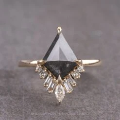2.10 Carat Black Speckled Kite Diamond Engagement Ring, Wren Setting, 14K Yellow Gold
