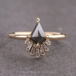 .88 Carat Black Speckled Kite Diamond Engagement Ring, Wren Setting, 14K Yellow Gold