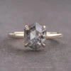 1.73 Carat Salt And Pepper Hexagon Diamond Engagement Ring, Jane Setting, 14k Yellow Gold